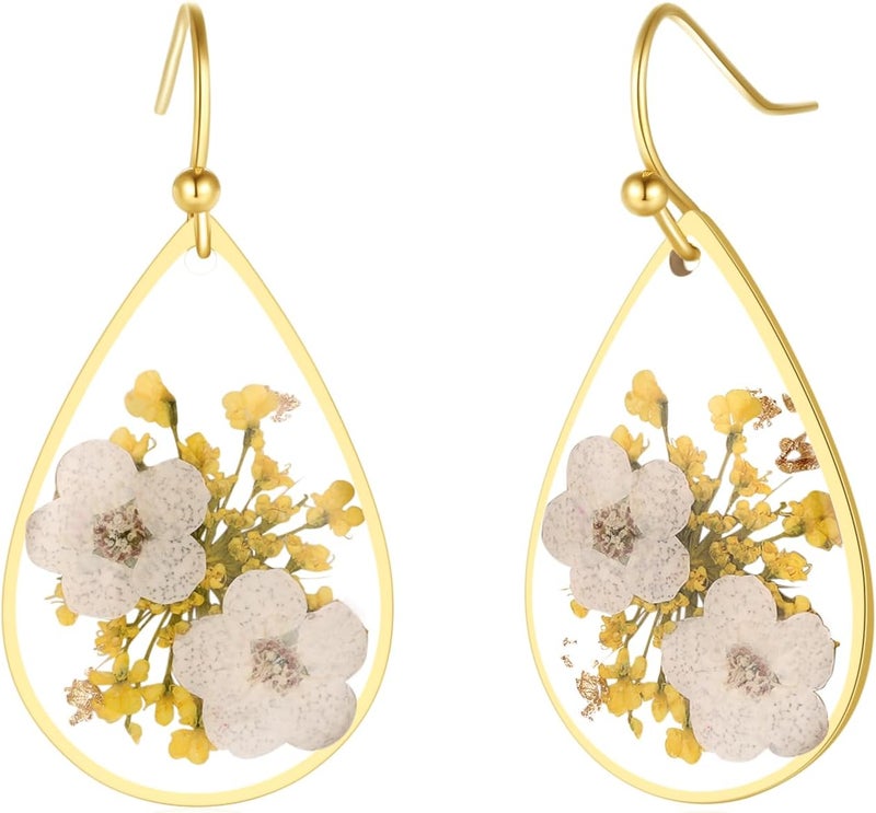 AUNTESIGN Store Forget-Me-Not and Queen Anne's Lace Pressed Wildflower Earrings | Pressed Flower Earrings | Handmade Drop and Dangle Earrings | Gift for Woman - Image 1